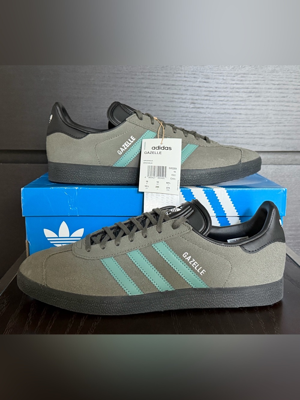 Adidas Gazelle Suede Sneakers in Grey with Mint Accents